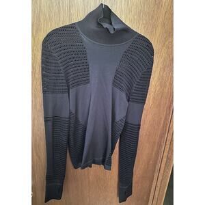 Salvatore Ferragamo  navy silk/wool long sleeve layer with thumbholes; size Med